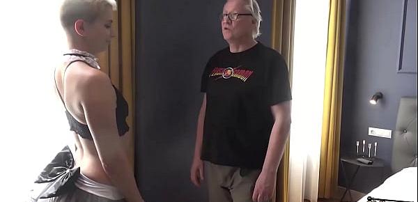  White haired grandpa fucks the house maid in her tight pussy